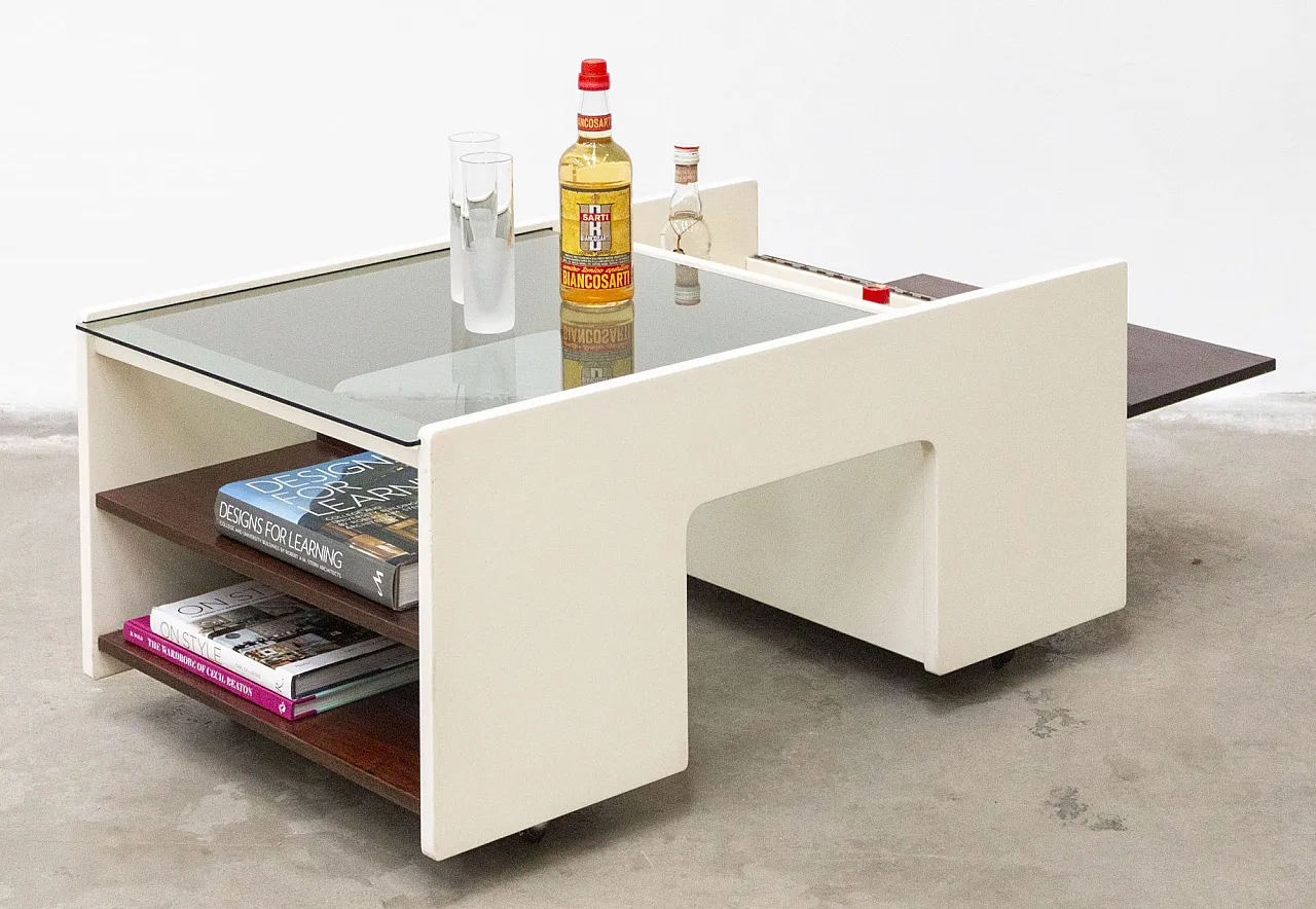 Smoked wood and glass coffee bar, 1970s 1