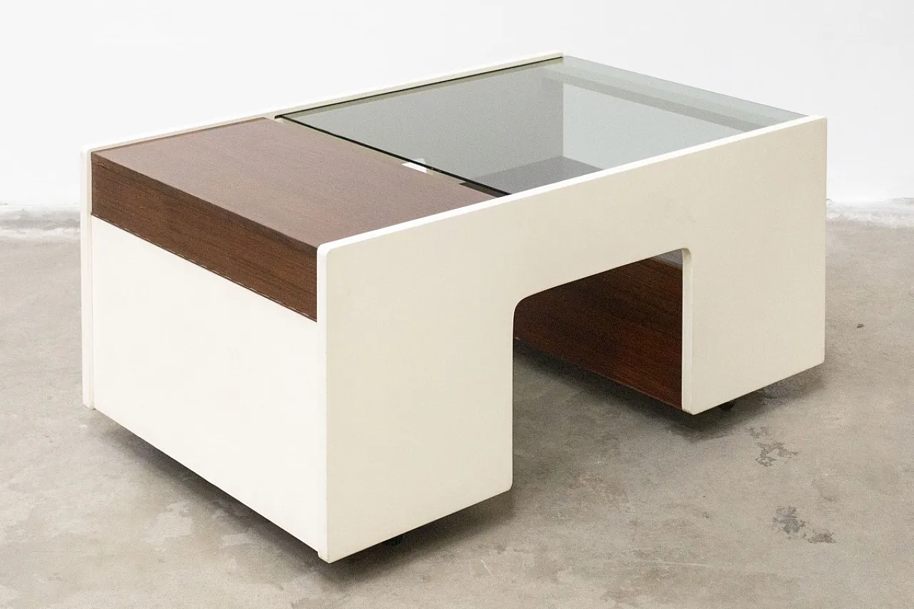 Smoked wood and glass coffee bar, 1970s 6