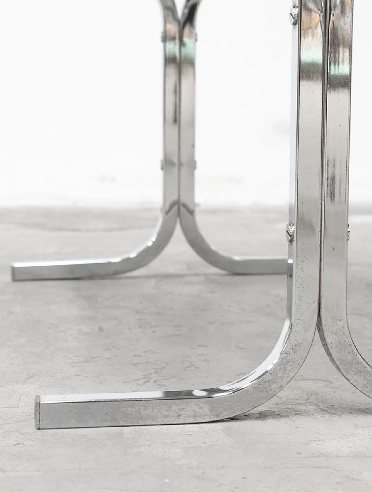 Pair of steel and smoked glass coffee tables, 20th century 1