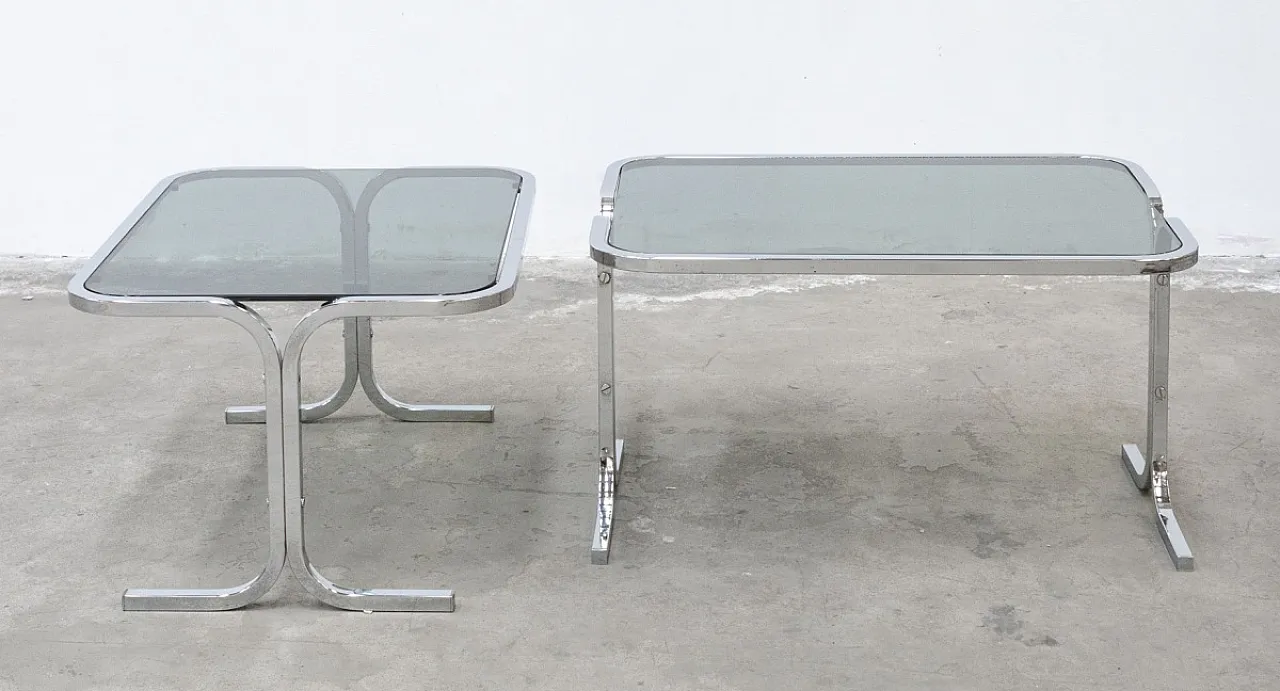 Pair of steel and smoked glass coffee tables, 20th century 3