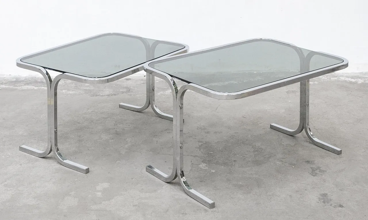 Pair of steel and smoked glass coffee tables, 20th century 6