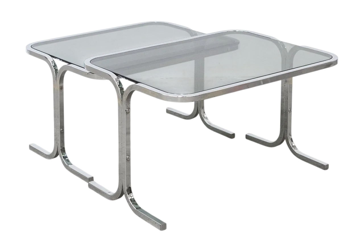 Pair of steel and smoked glass coffee tables, 20th century 8