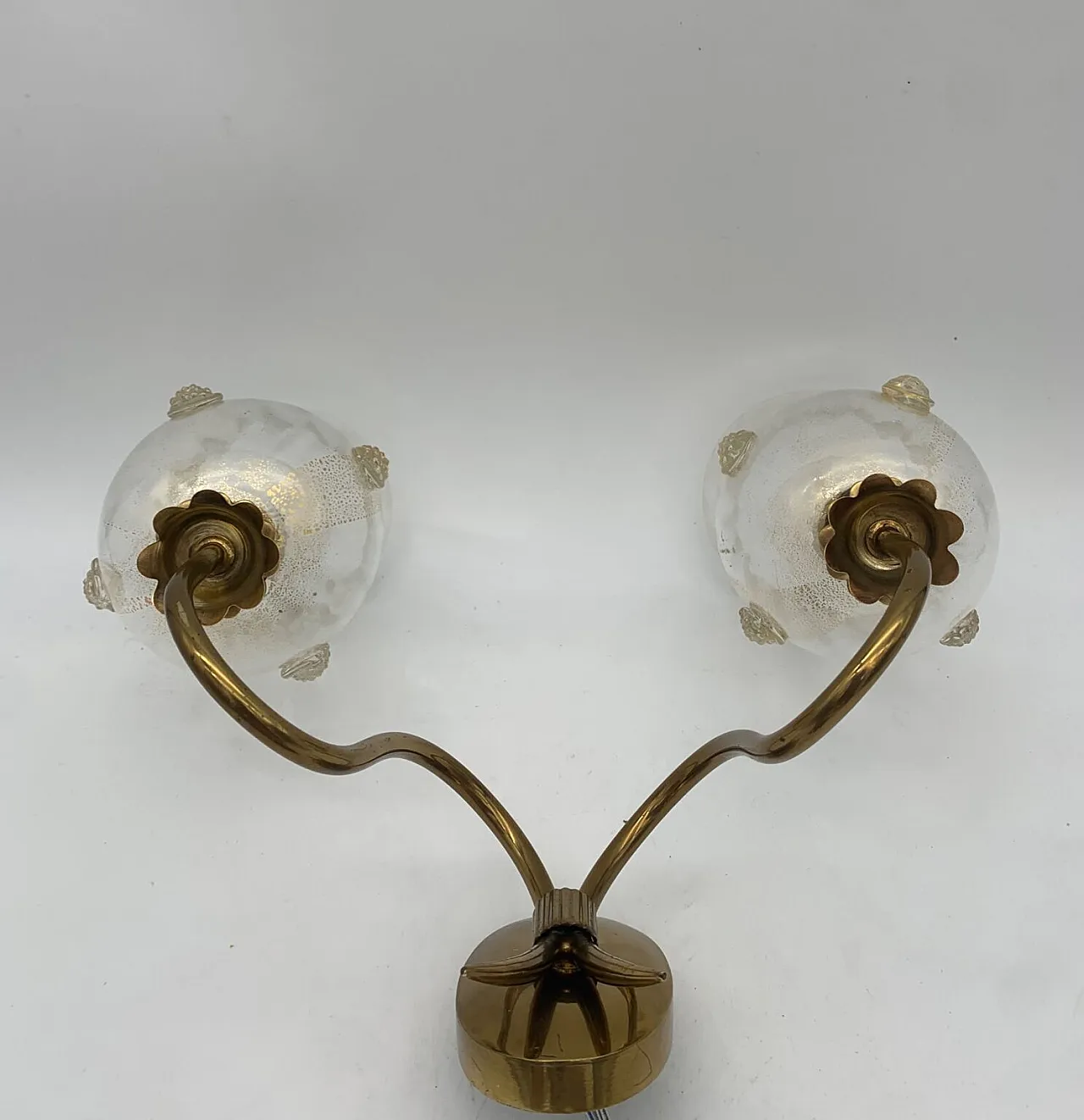 Coppia di applique, ottone e vetro di Murano attribuita a Venini, '900 5