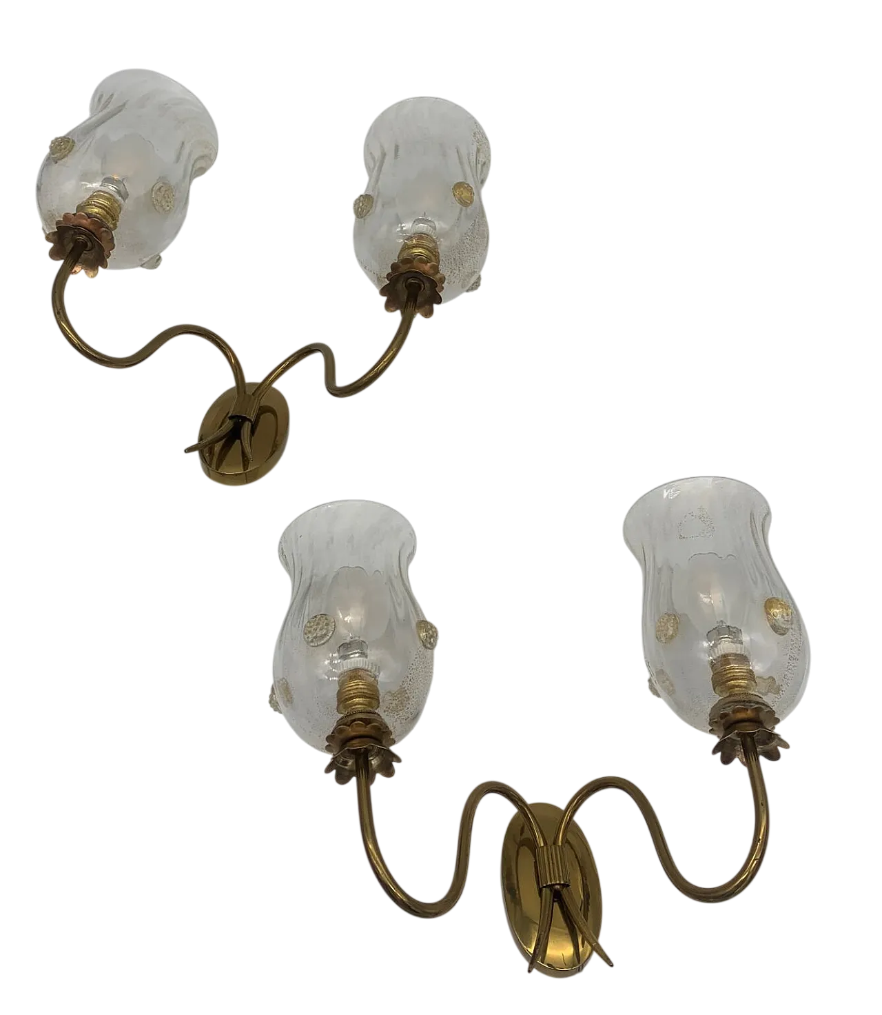 Coppia di applique, ottone e vetro di Murano attribuita a Venini, '900 6