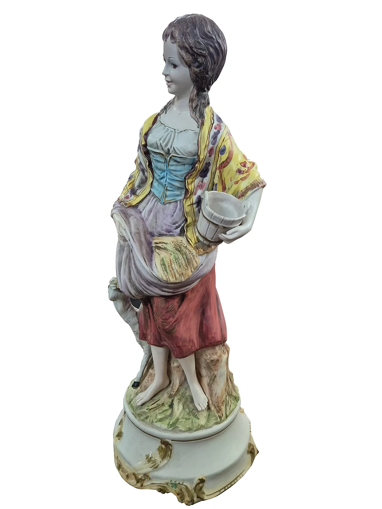 Scultura in porcellana di Giovane contadina con agnello, anni '70 6