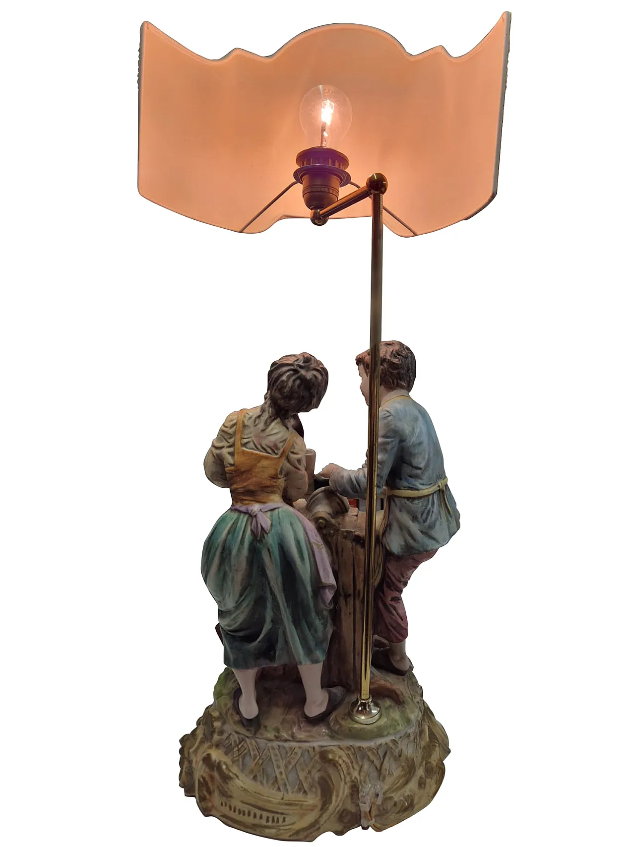 Lampada in porcellana di Capodimonte con scena pastorale, anni '70 3