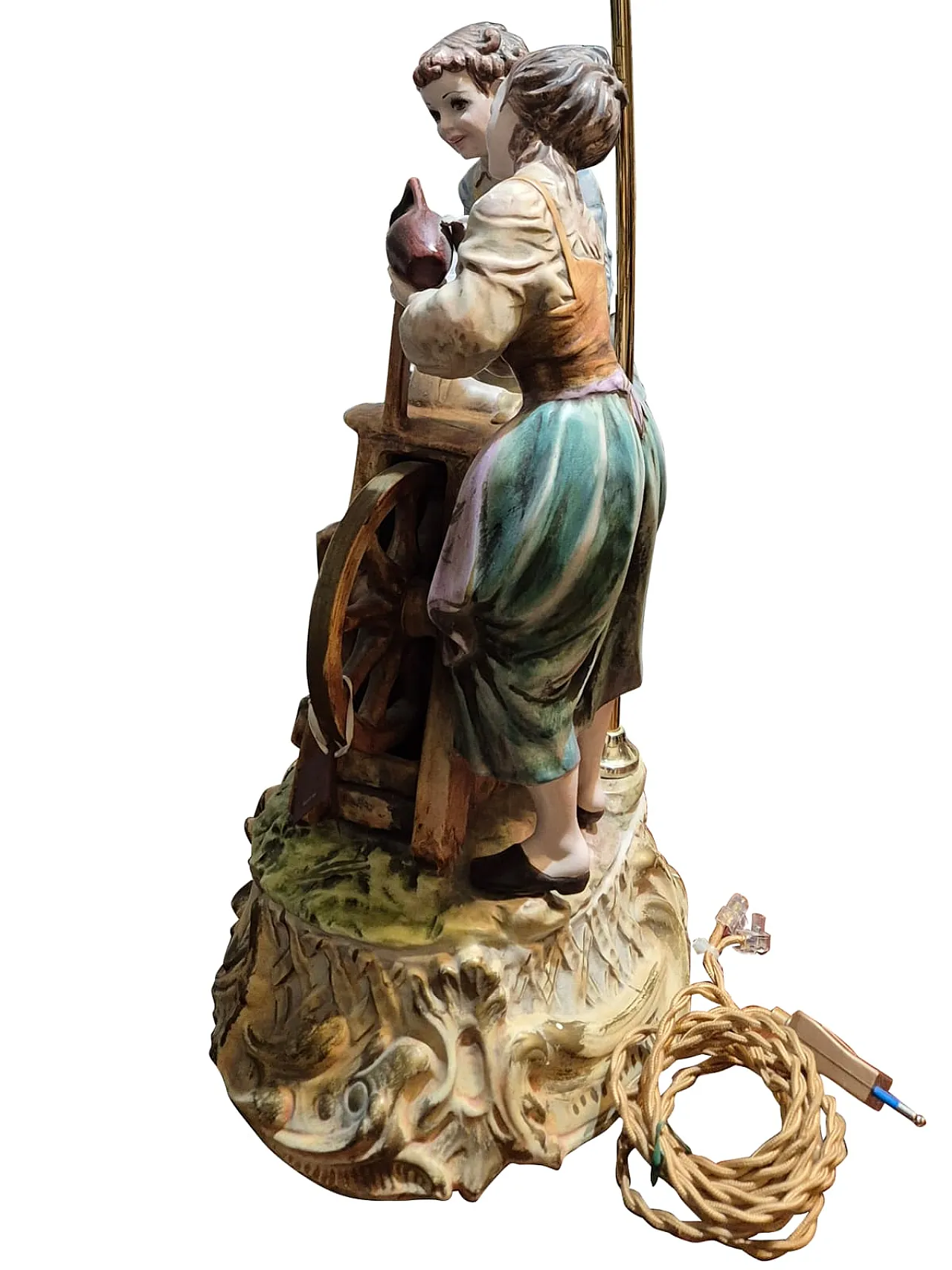 Lampada in porcellana di Capodimonte con scena pastorale, anni '70 8