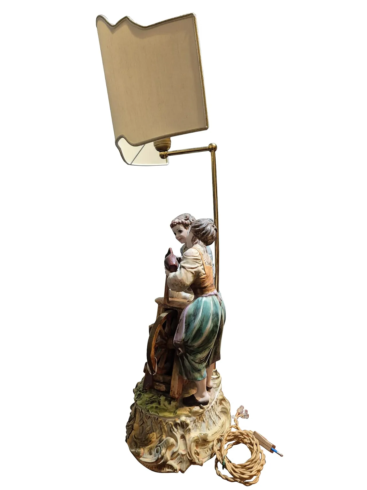 Lampada in porcellana di Capodimonte con scena pastorale, anni '70 10