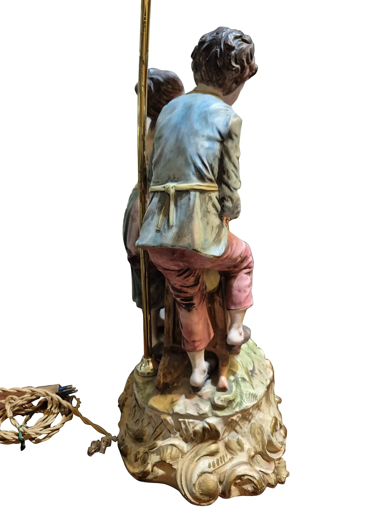 Lampada in porcellana di Capodimonte con scena pastorale, anni '70 13