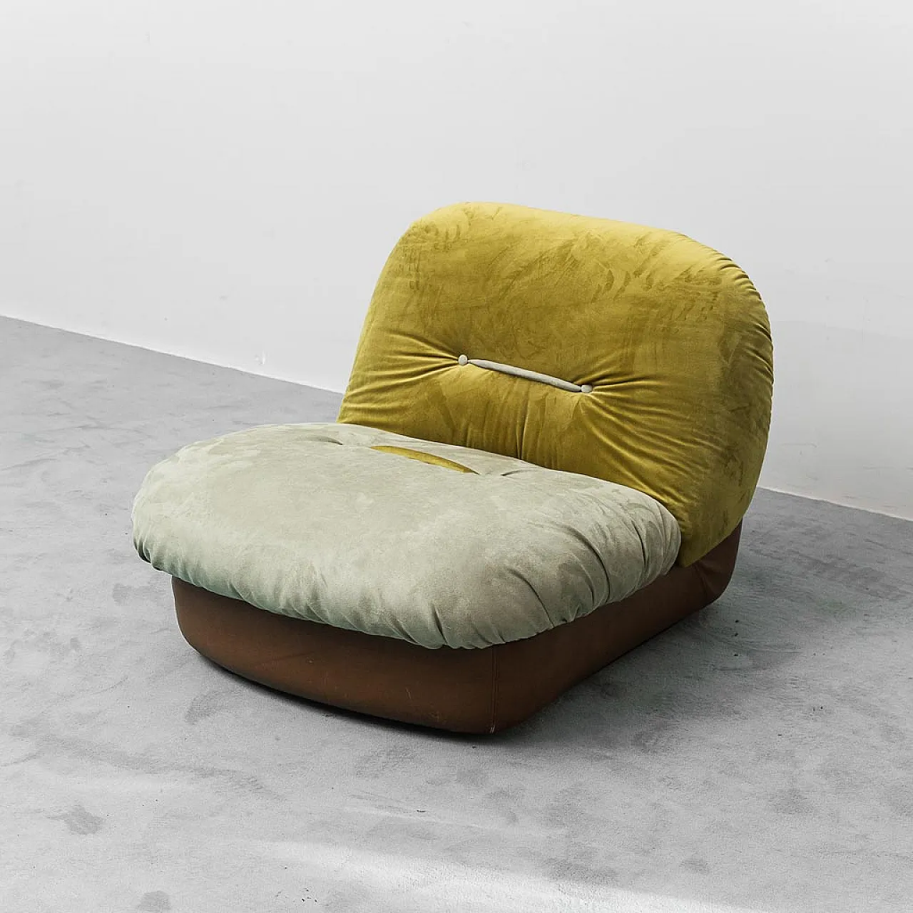 Poltrona Saporiti in pelle e tessuto, anni '70 1