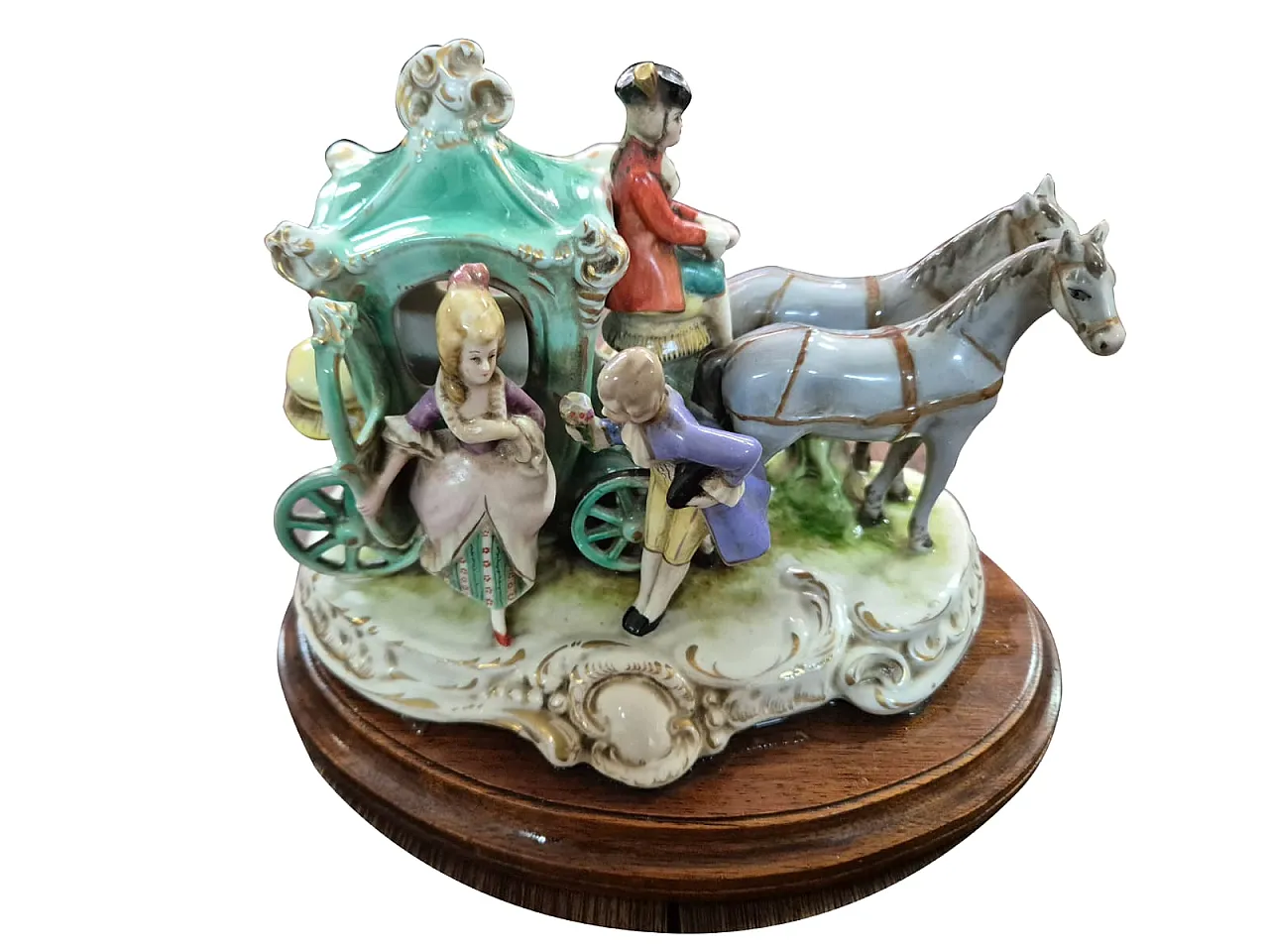 Lampada in porcellana di Capodimonte con scena di carrozza, anni '70 2