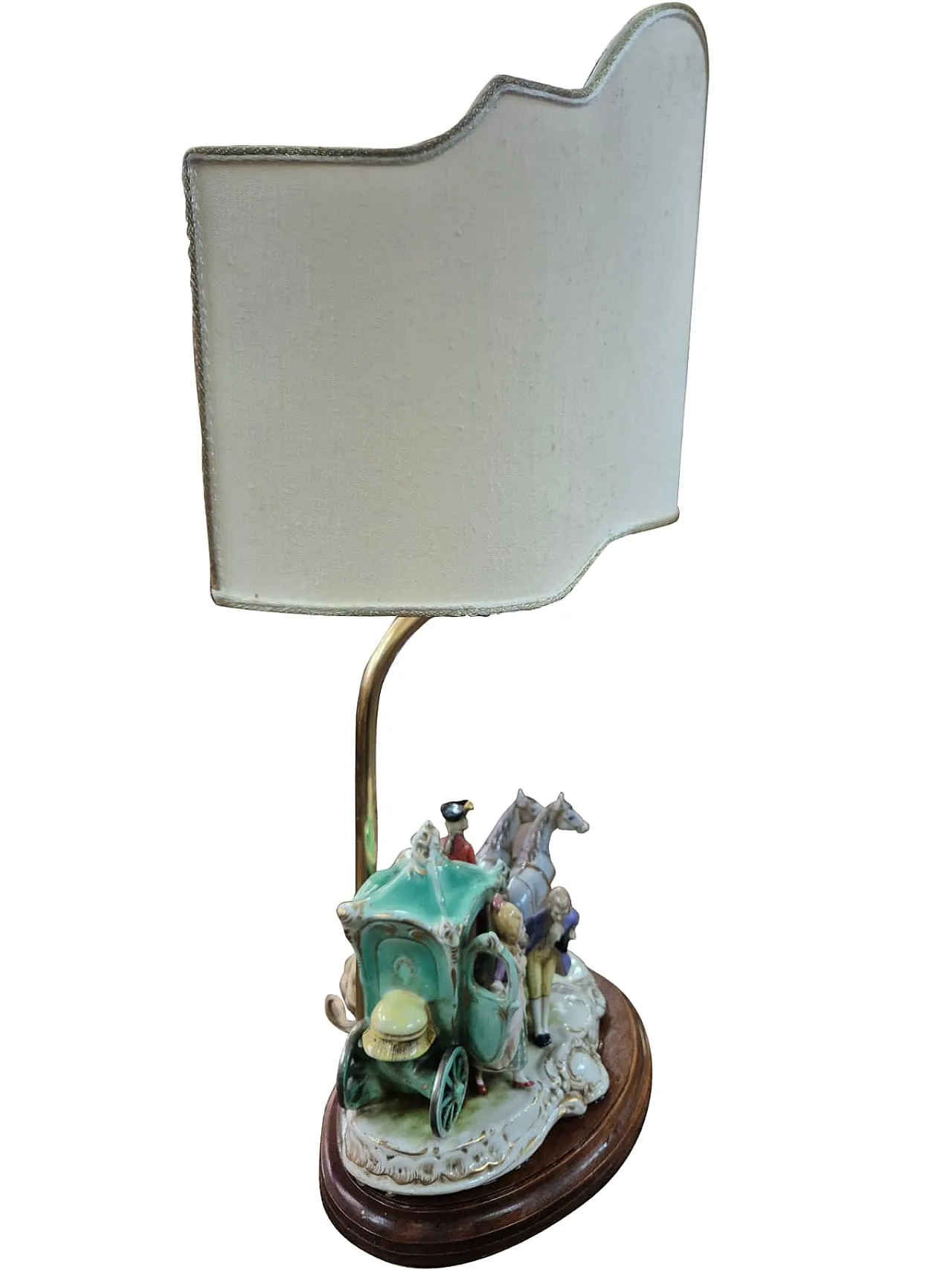 Lampada in porcellana di Capodimonte con scena di carrozza, anni '70 3
