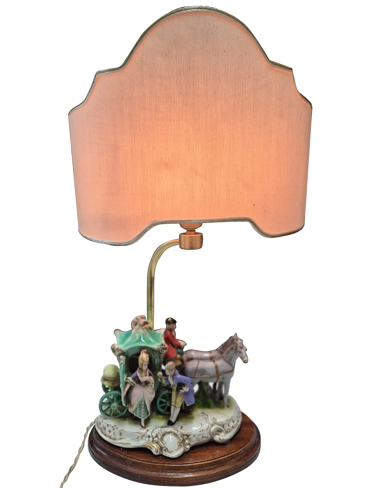 Lampada in porcellana di Capodimonte con scena di carrozza, anni '70 4