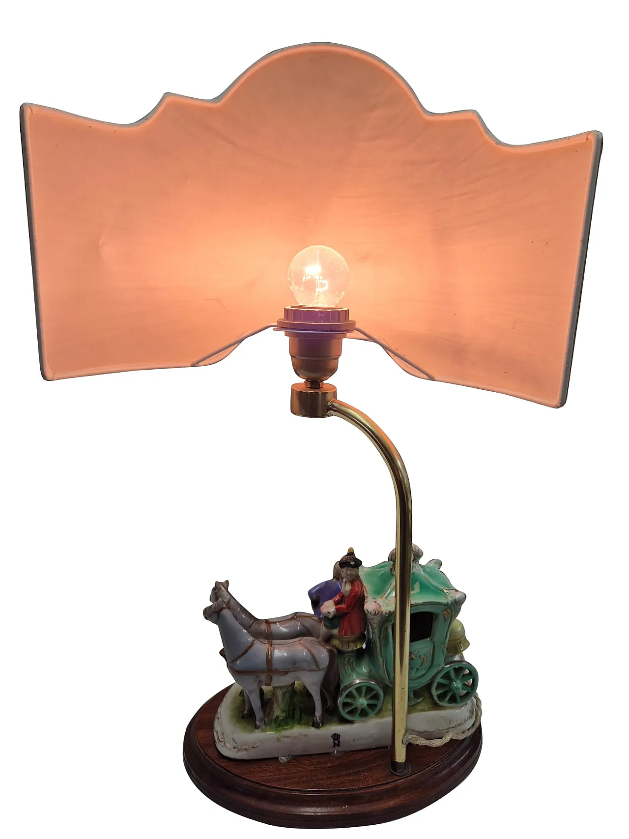 Lampada in porcellana di Capodimonte con scena di carrozza, anni '70 5