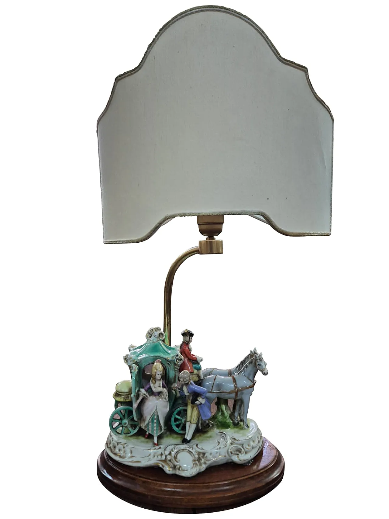 Lampada in porcellana di Capodimonte con scena di carrozza, anni '70 6