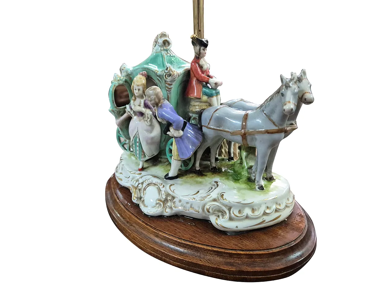 Lampada in porcellana di Capodimonte con scena di carrozza, anni '70 10