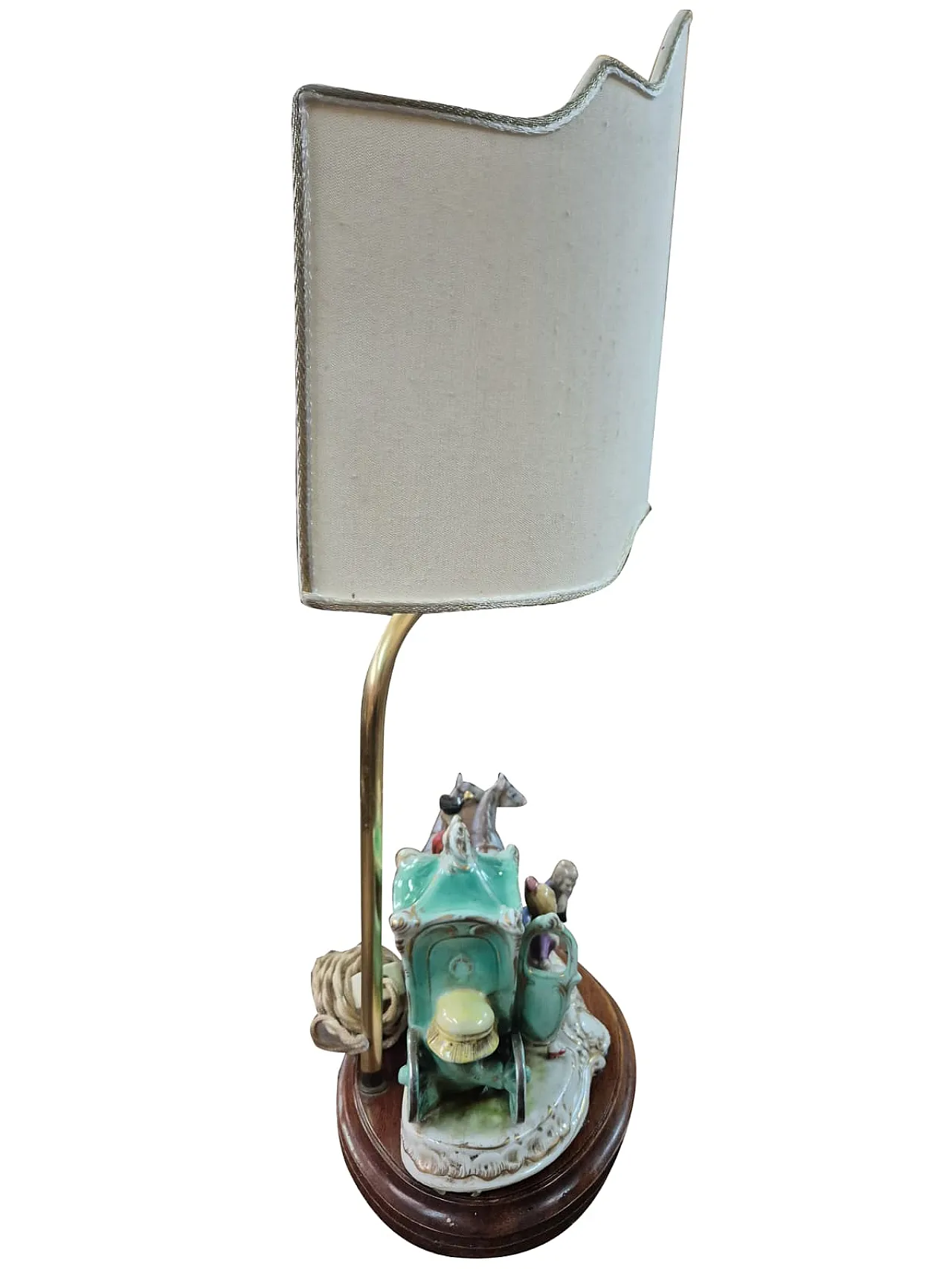 Lampada in porcellana di Capodimonte con scena di carrozza, anni '70 14
