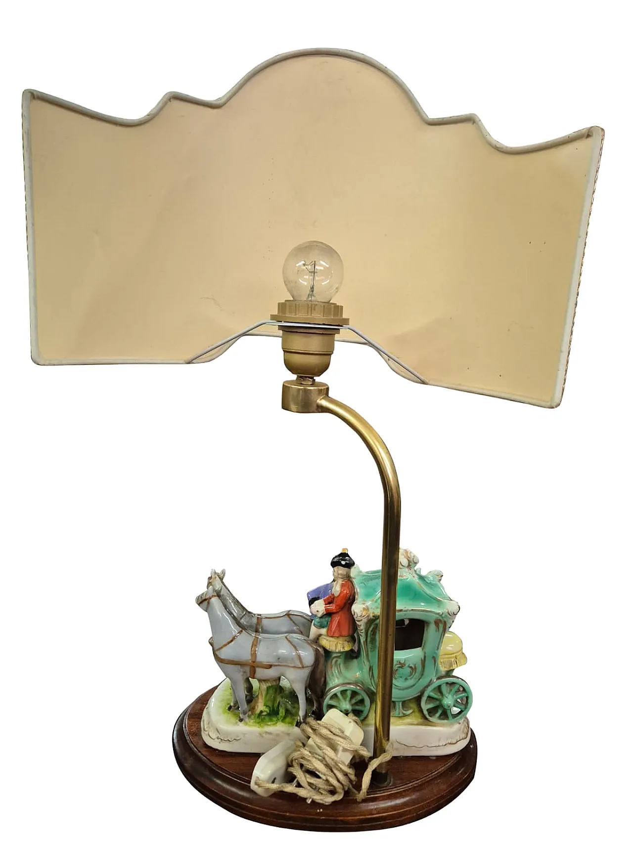 Lampada in porcellana di Capodimonte con scena di carrozza, anni '70 15