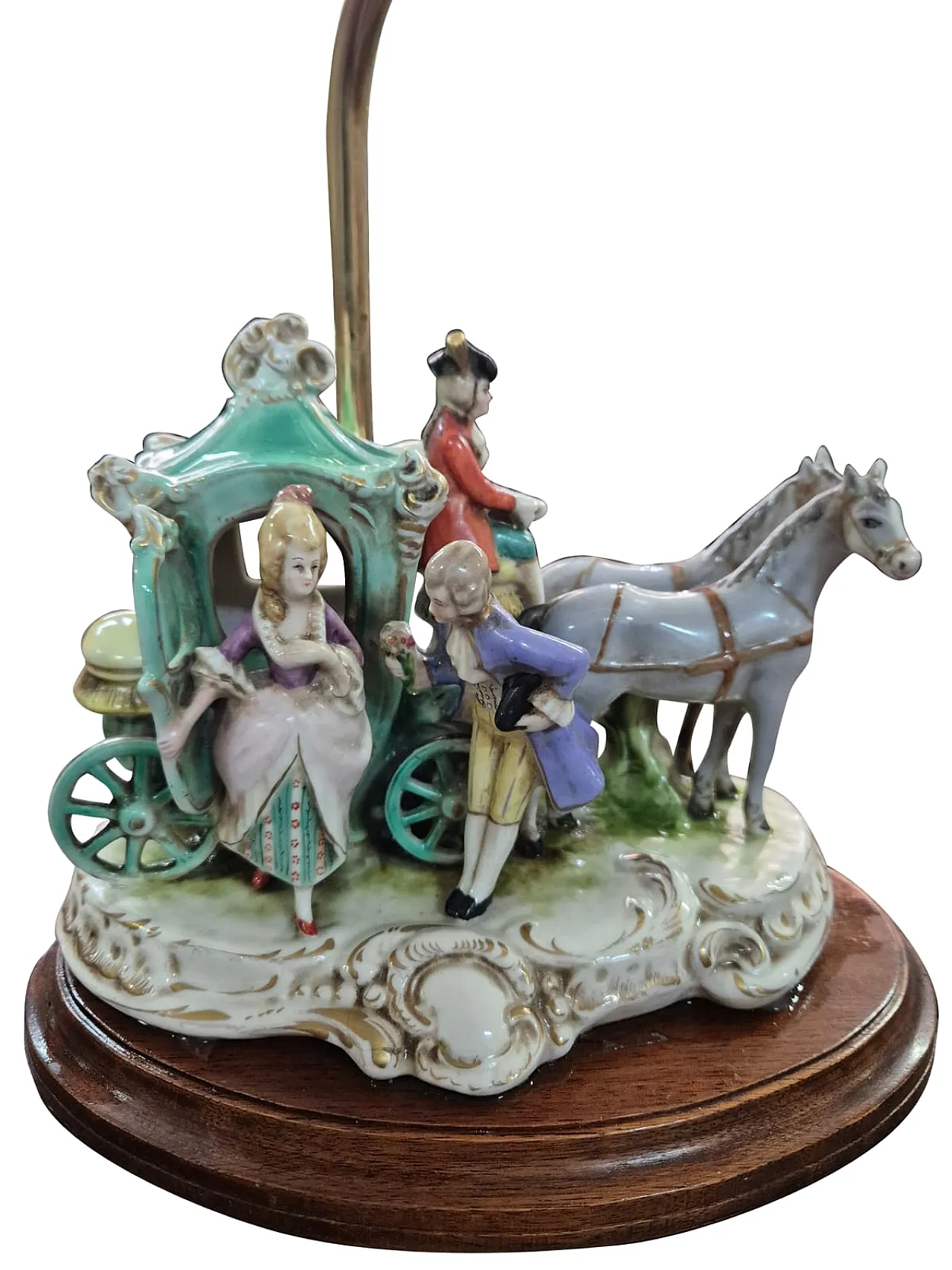 Lampada in porcellana di Capodimonte con scena di carrozza, anni '70 16