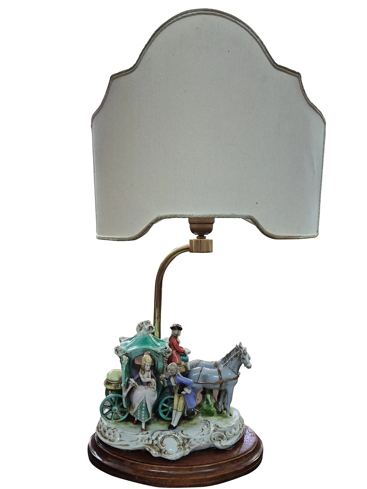 Lampada in porcellana di Capodimonte con scena di carrozza, anni '70 17