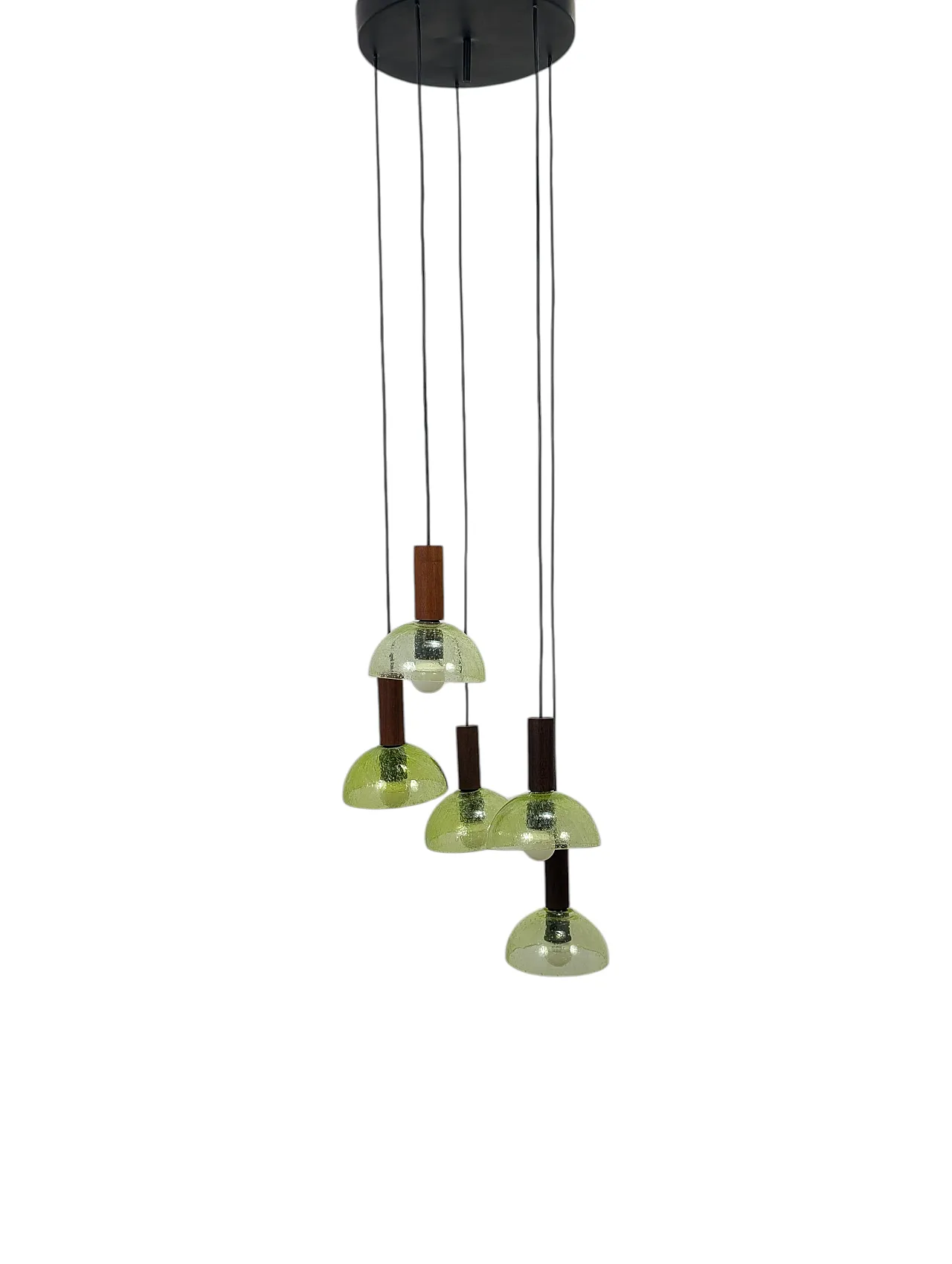 Lampada a sospensione in teak e vetro di Murano, anni '60 5