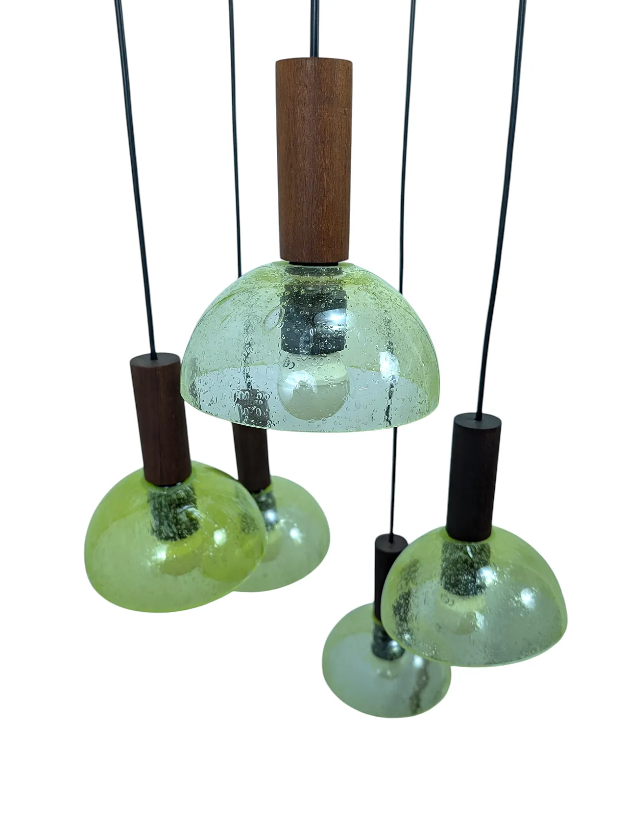 Lampada a sospensione in teak e vetro di Murano, anni '60 6