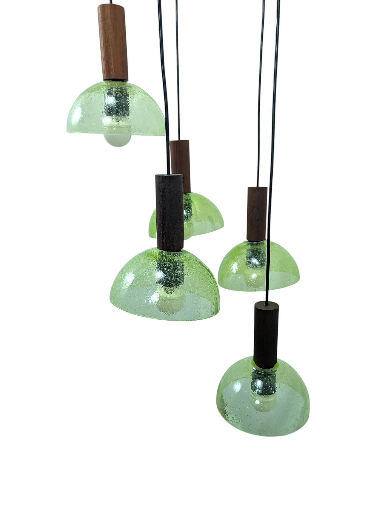 Lampada a sospensione in teak e vetro di Murano, anni '60 7