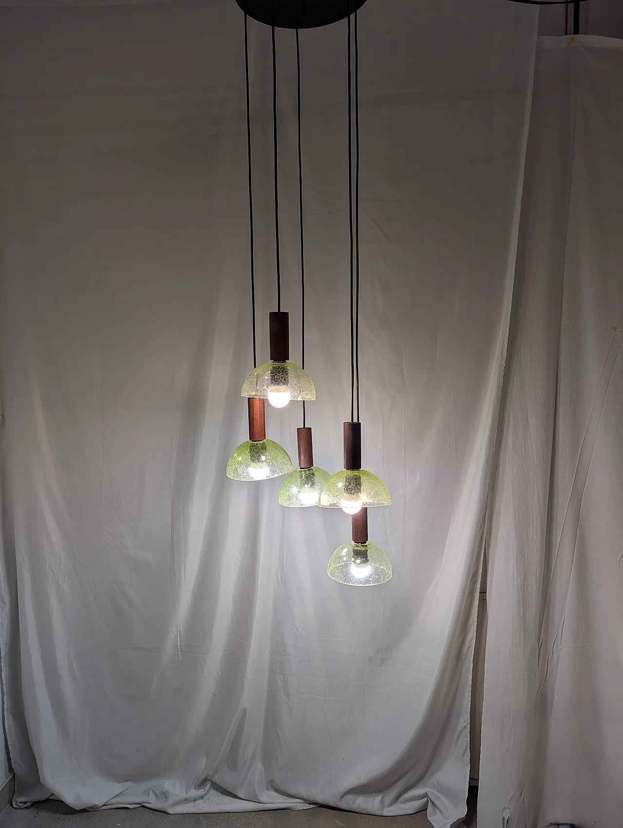 Lampada a sospensione in teak e vetro di Murano, anni '60 8