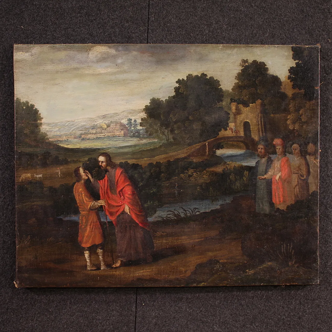 Spanish painting The Healing of the Blind Man, 17th century 1