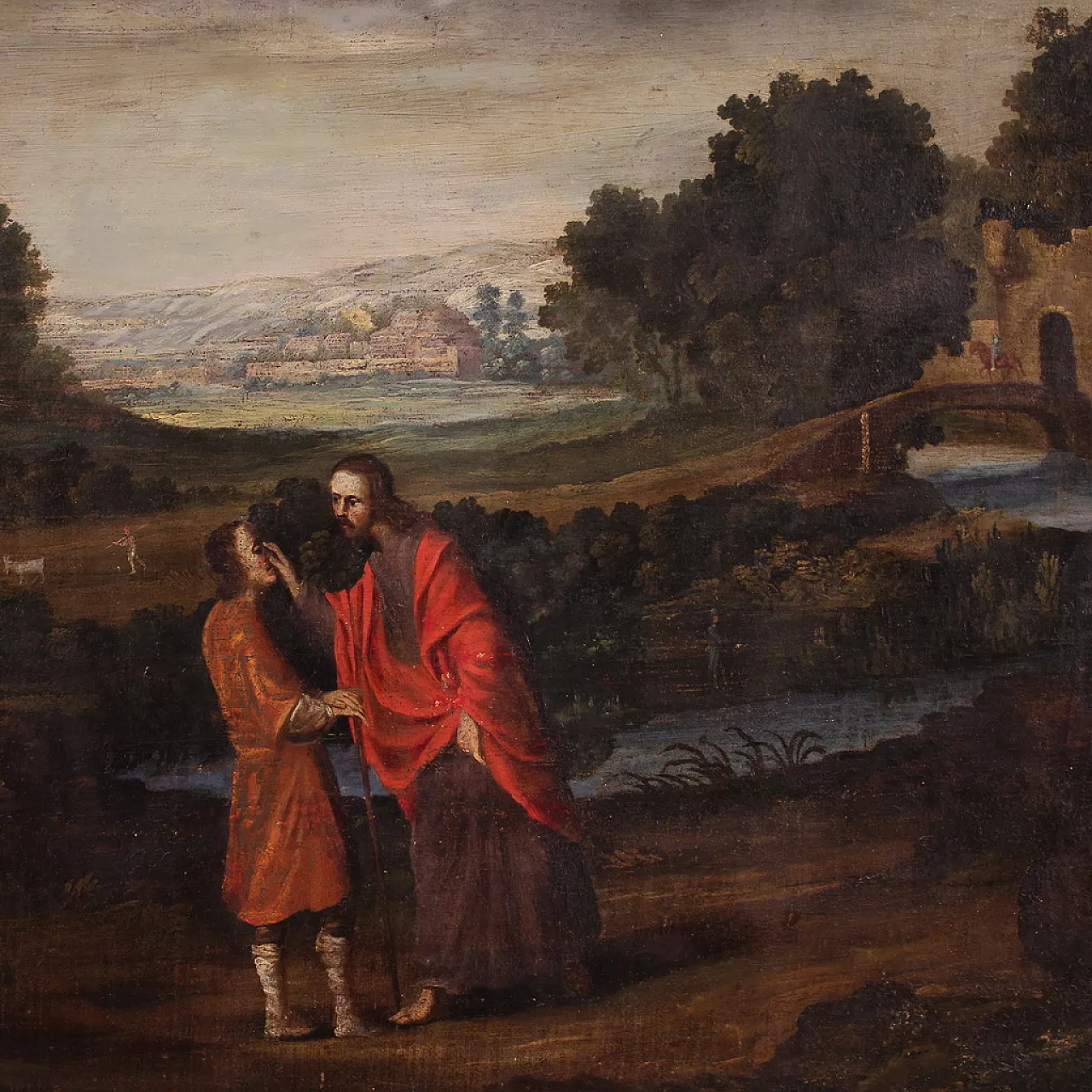 Spanish painting The Healing of the Blind Man, 17th century 2