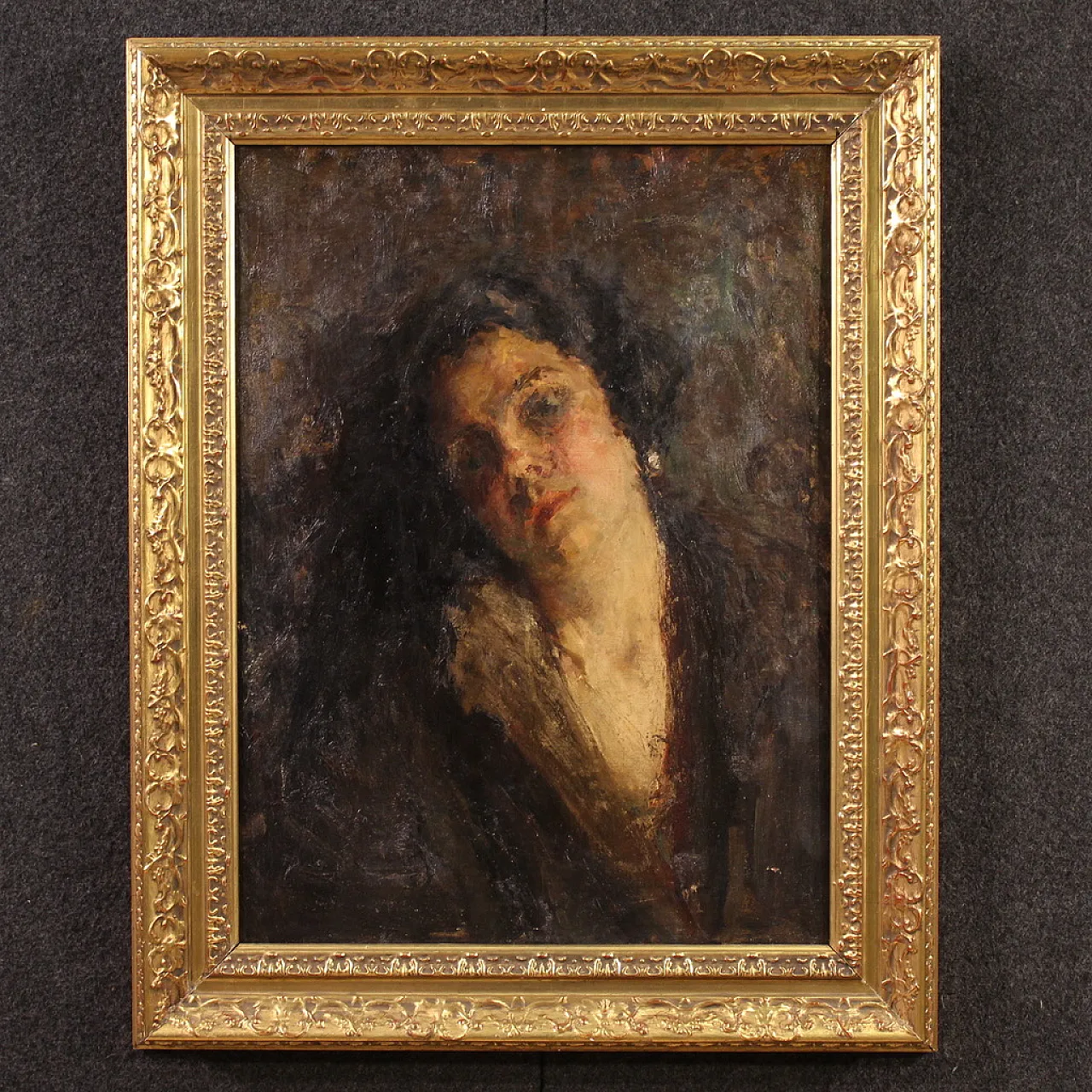 Dipinto italiano impressionista ritratto femminile, '800 1