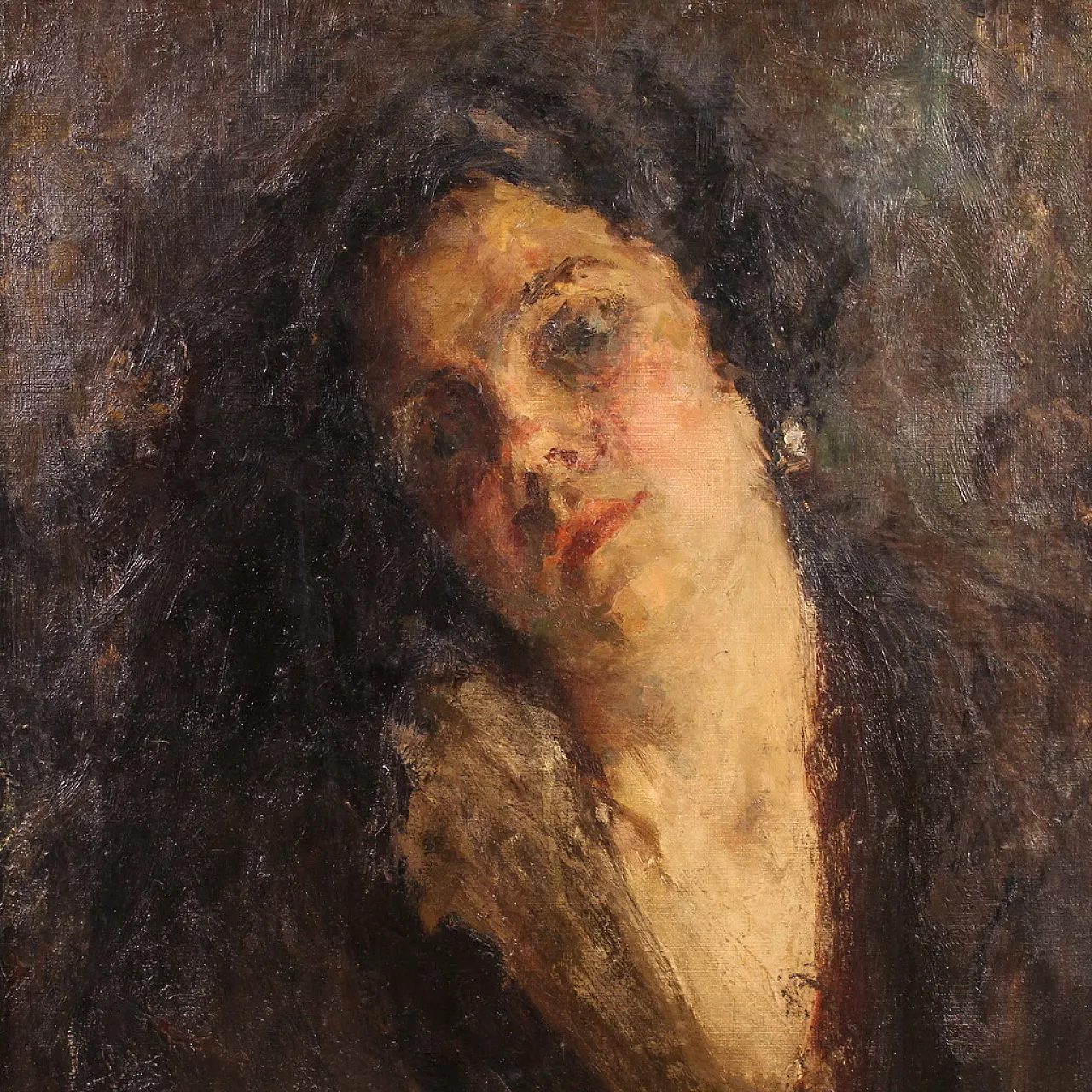 Dipinto italiano impressionista ritratto femminile, '800 3