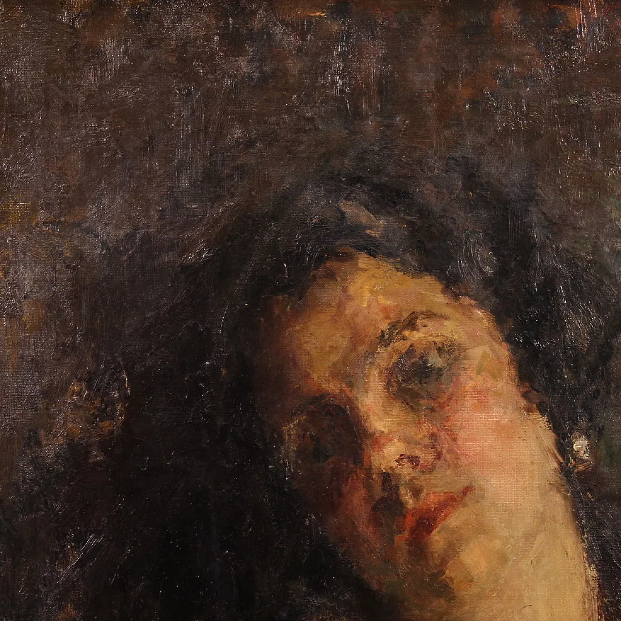 Dipinto italiano impressionista ritratto femminile, '800 6