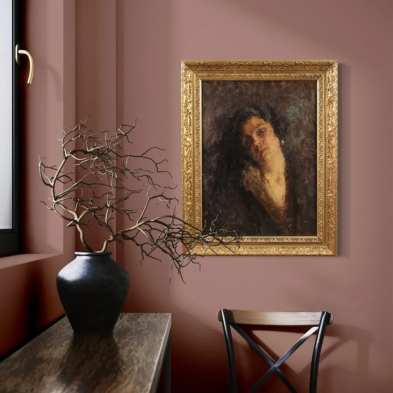 Dipinto italiano impressionista ritratto femminile, '800 7