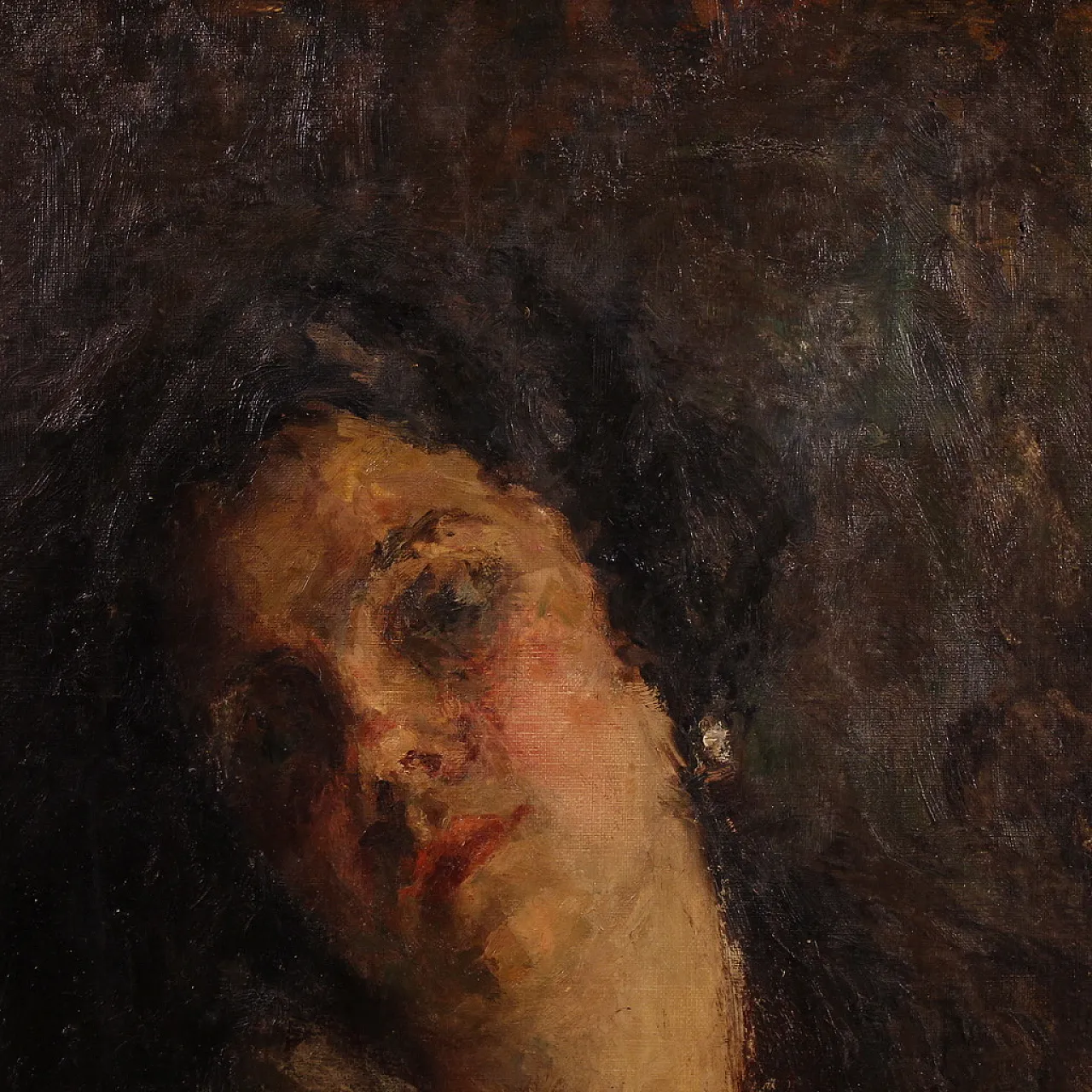 Dipinto italiano impressionista ritratto femminile, '800 8