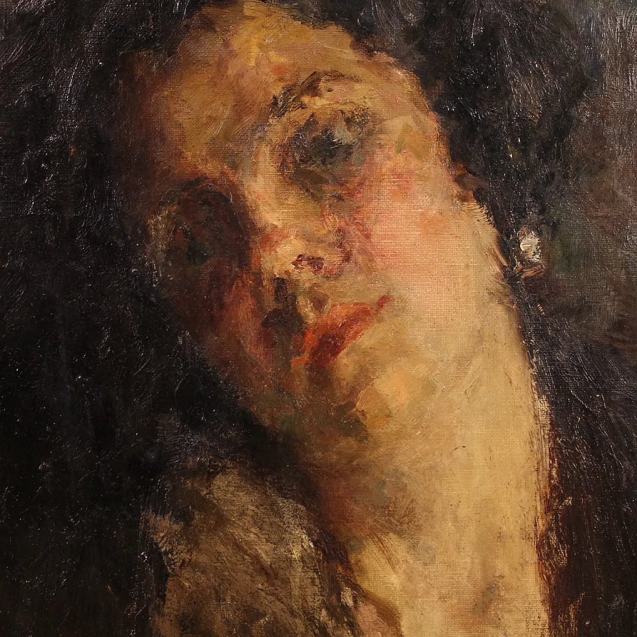 Dipinto italiano impressionista ritratto femminile, '800 11