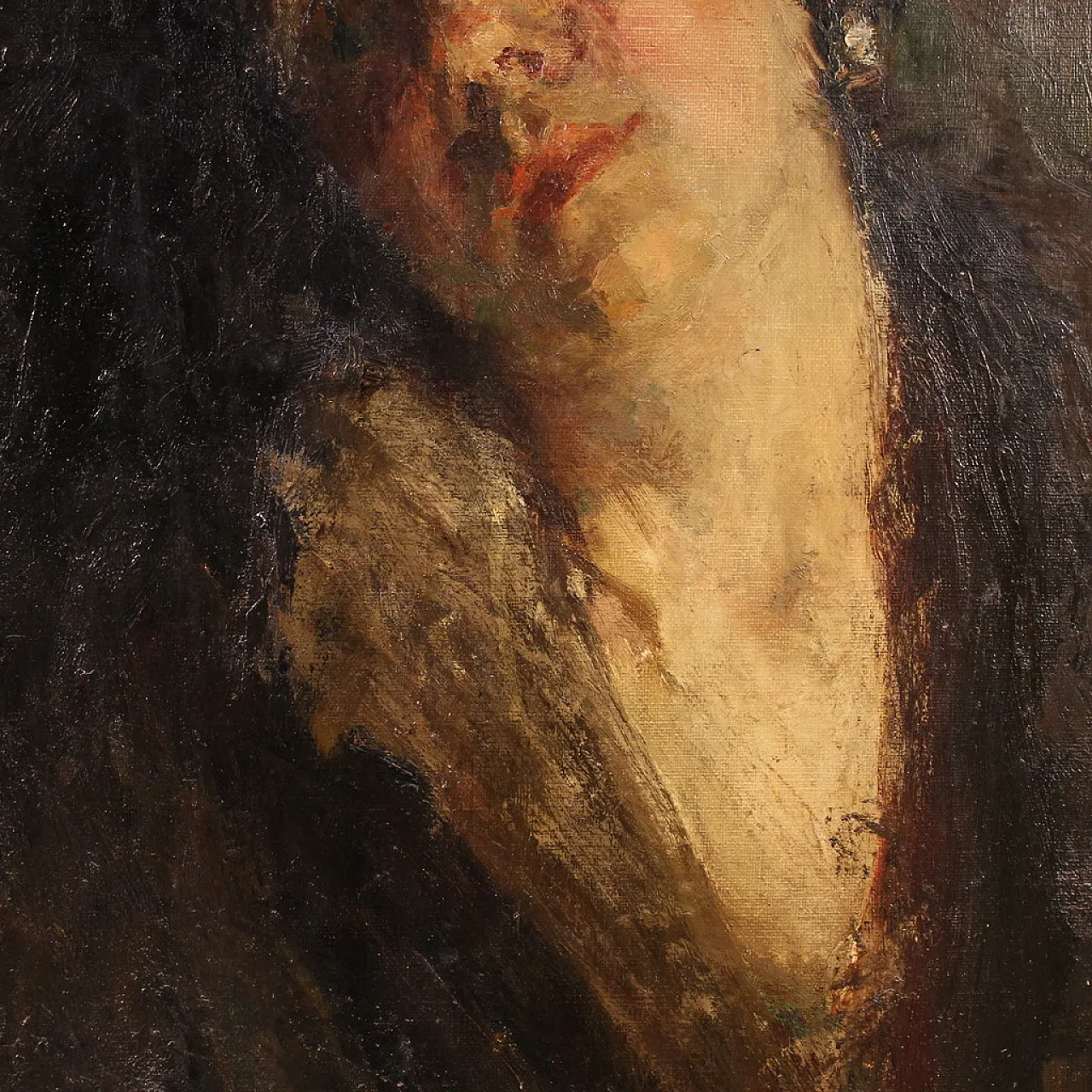 Dipinto italiano impressionista ritratto femminile, '800 12