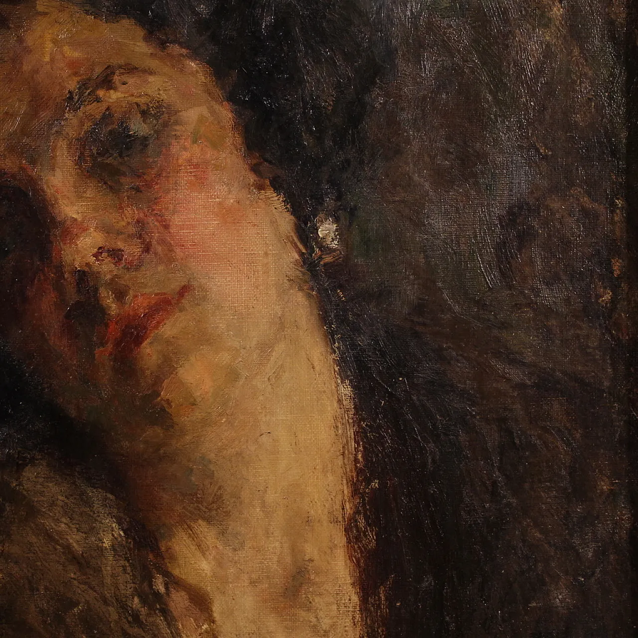 Dipinto italiano impressionista ritratto femminile, '800 15