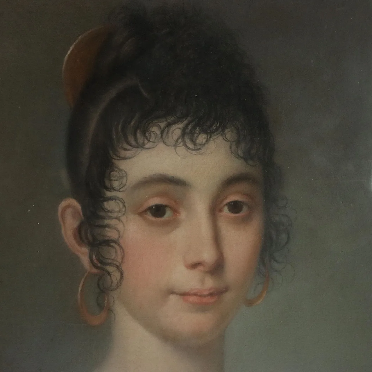 Portrait of a young woman, pastel on cardboard, 19th century 3