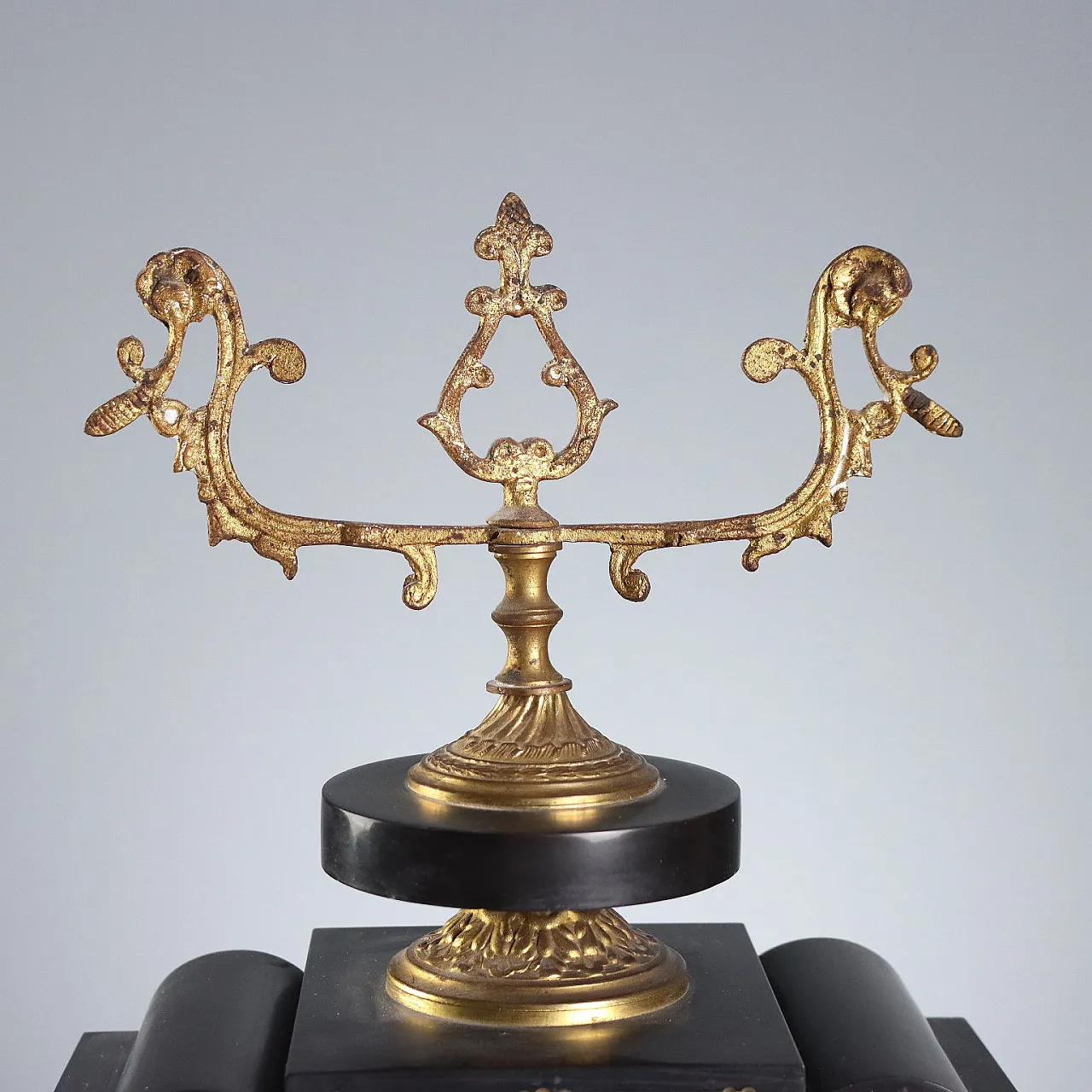 Black marble, breccia, gilded bronze fireplace triptych, 20th century 3