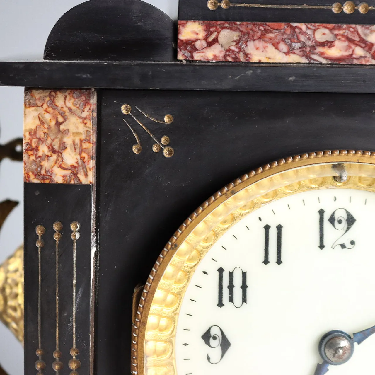 Black marble, breccia, gilded bronze fireplace triptych, 20th century 5