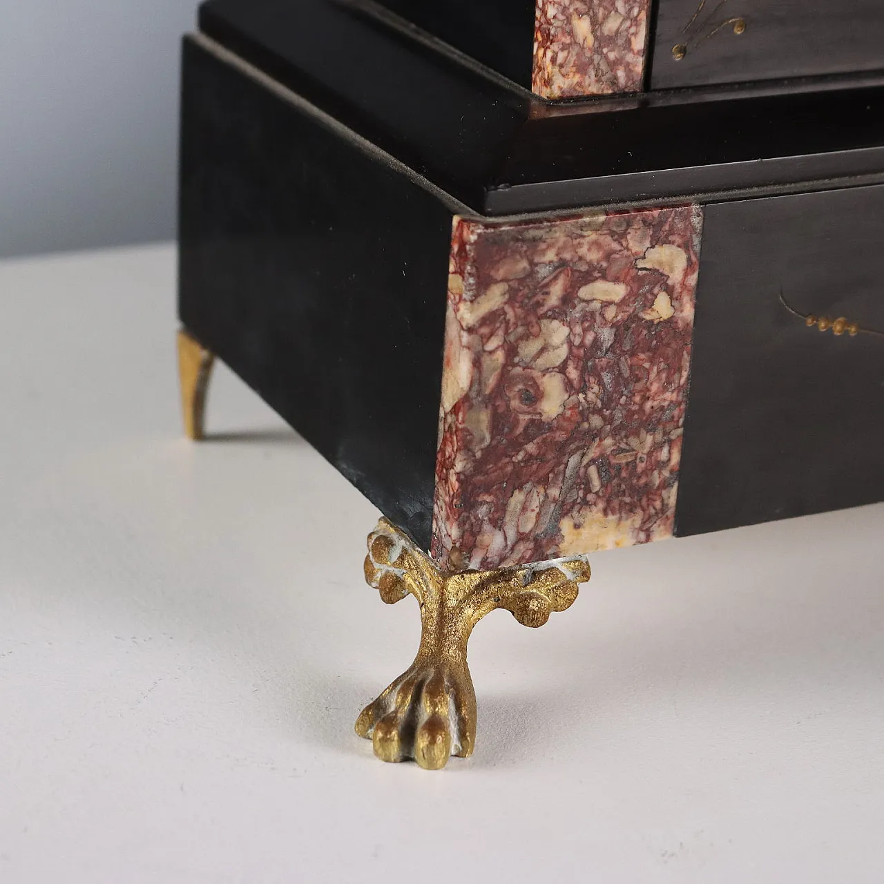 Black marble, breccia, gilded bronze fireplace triptych, 20th century 6