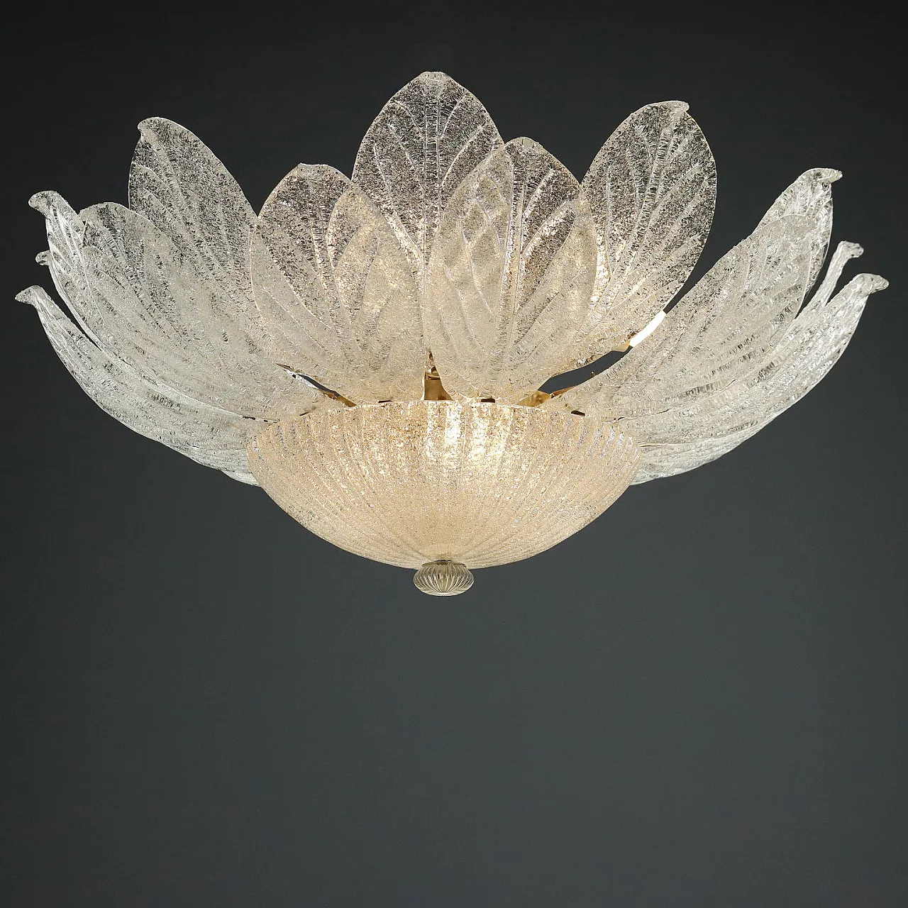 Ceiling lamp in gold-plated metal and Murano glass, 20th century 1