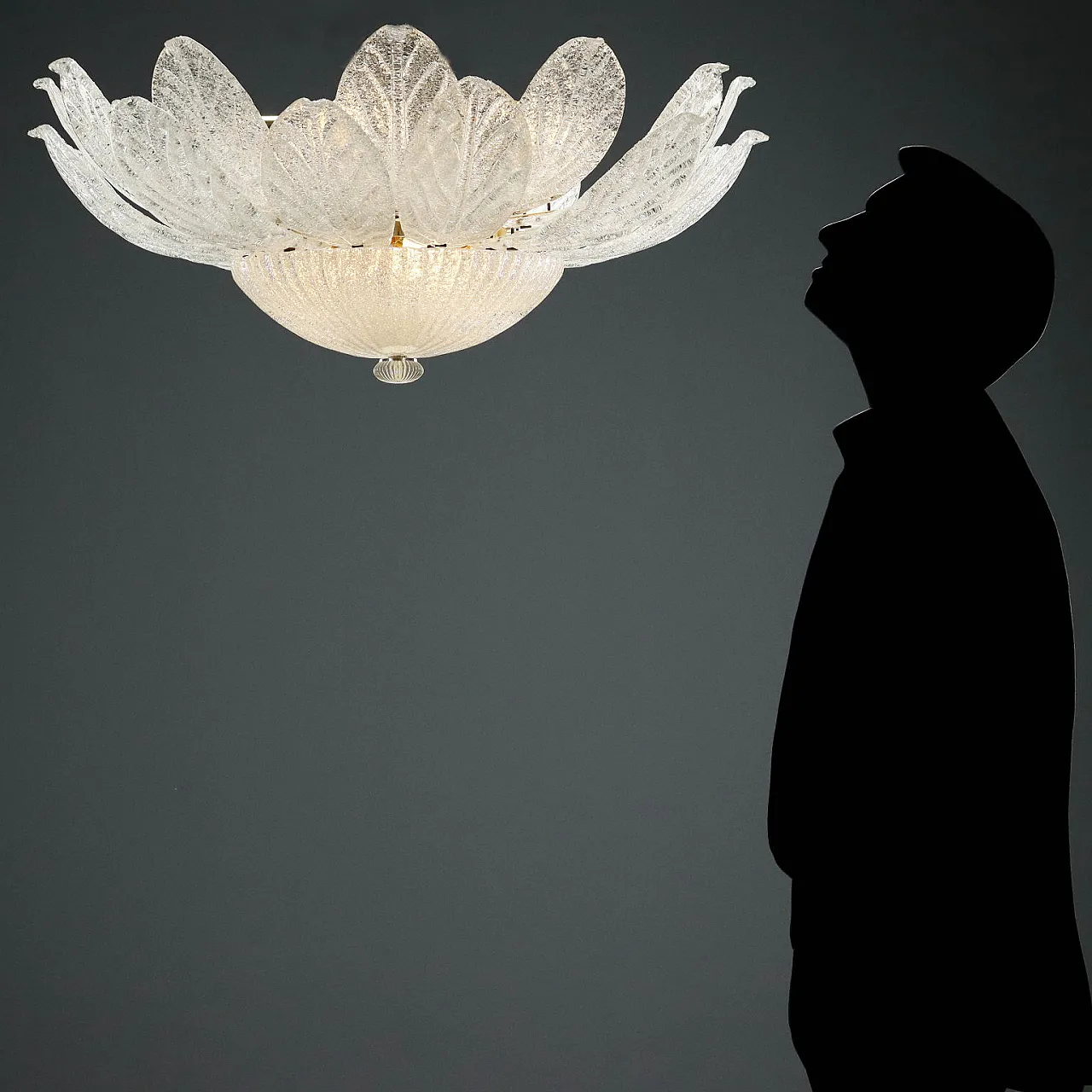 Ceiling lamp in gold-plated metal and Murano glass, 20th century 2