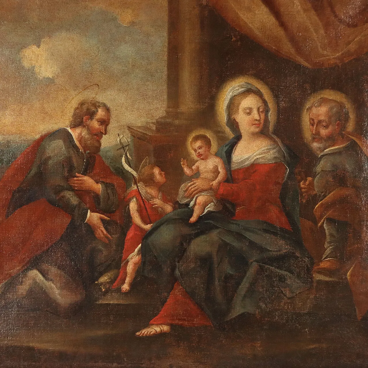 Dipinto Sacra Famiglia con Santi, olio su tela, '800 3