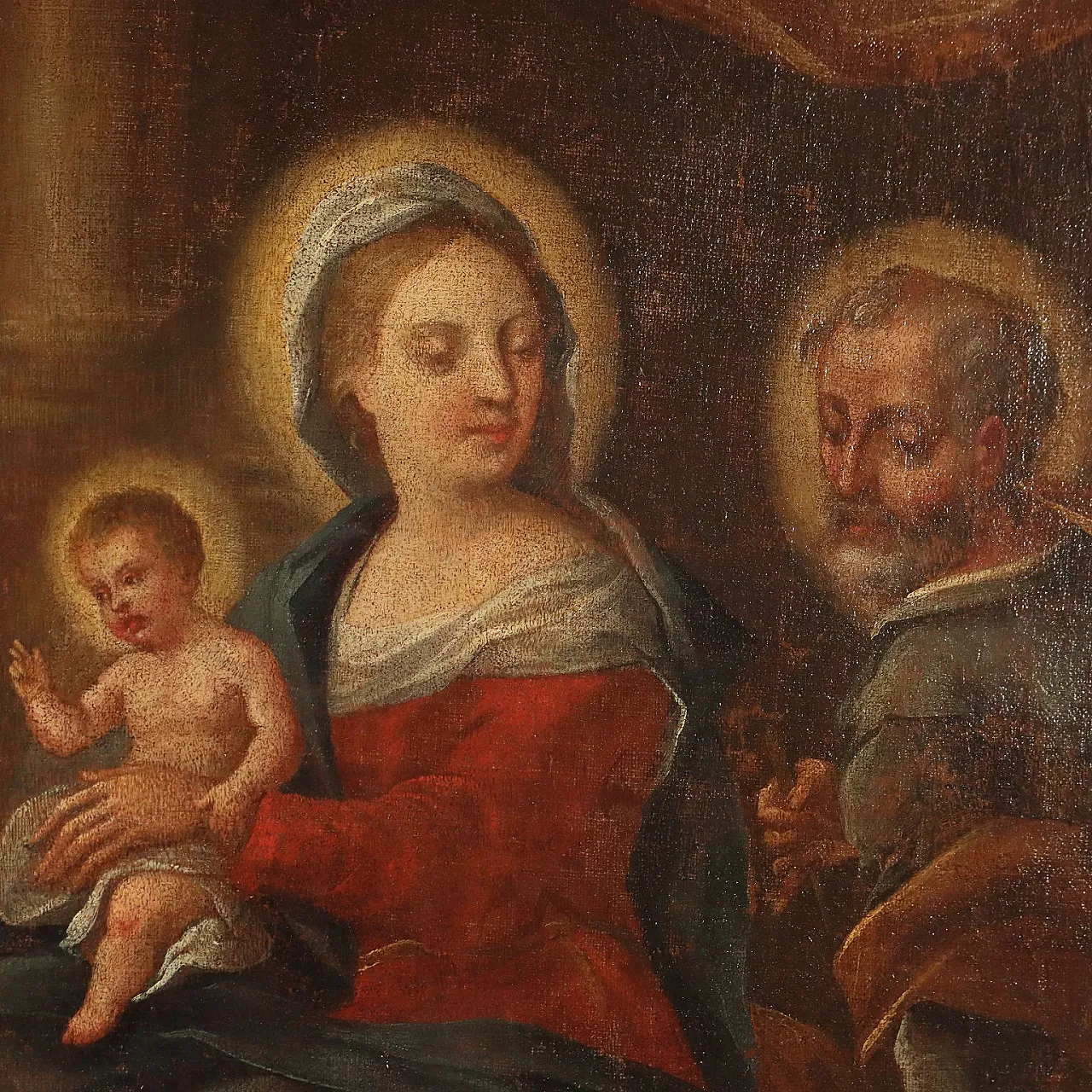 Dipinto Sacra Famiglia con Santi, olio su tela, '800 4