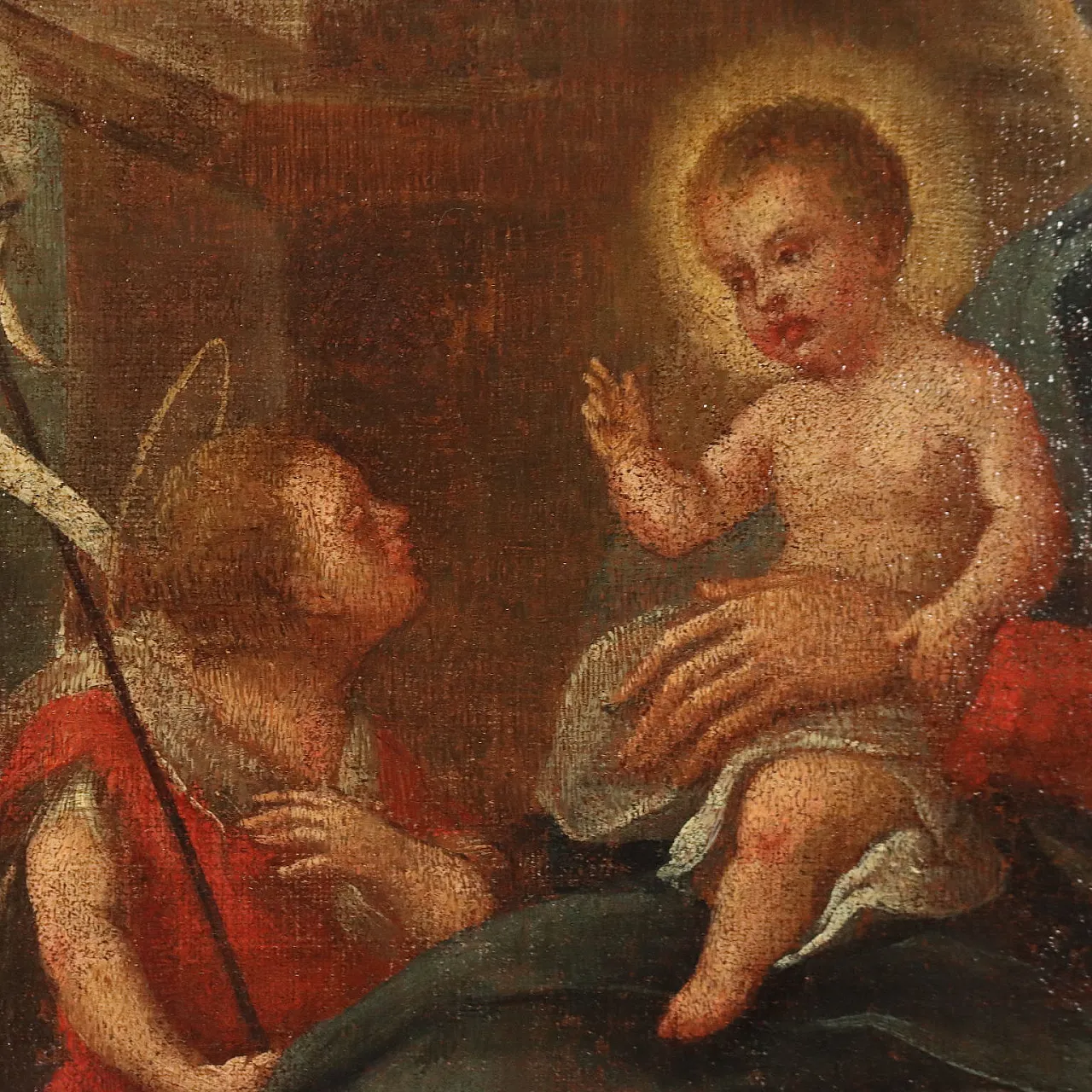 Dipinto Sacra Famiglia con Santi, olio su tela, '800 5
