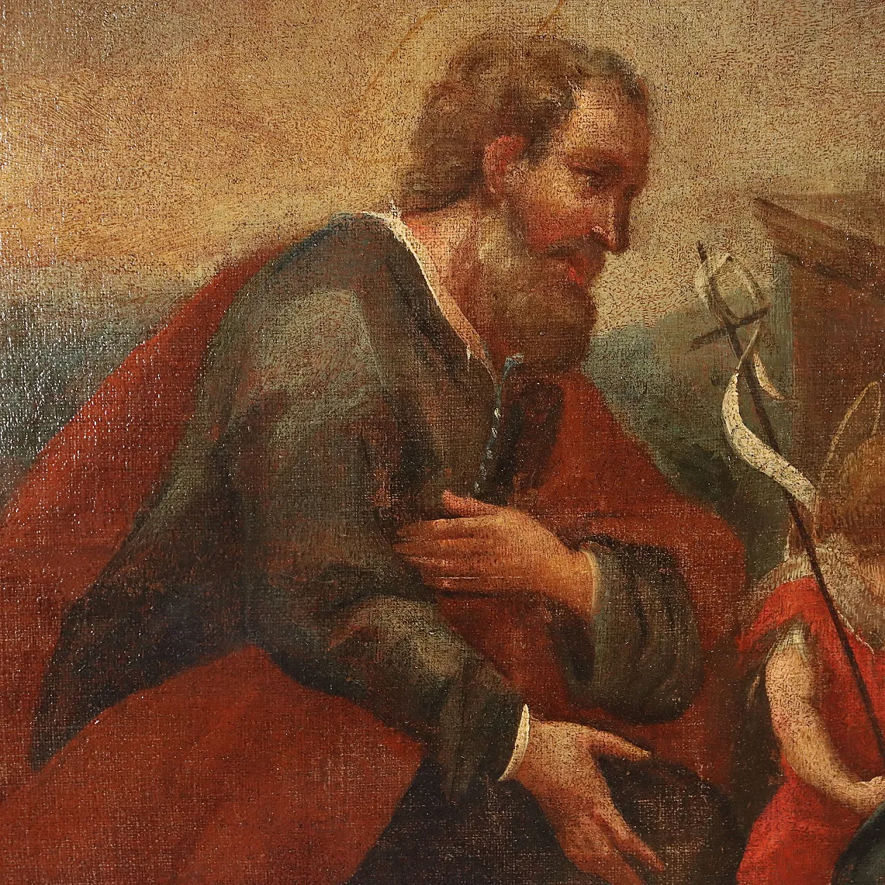 Dipinto Sacra Famiglia con Santi, olio su tela, '800 6