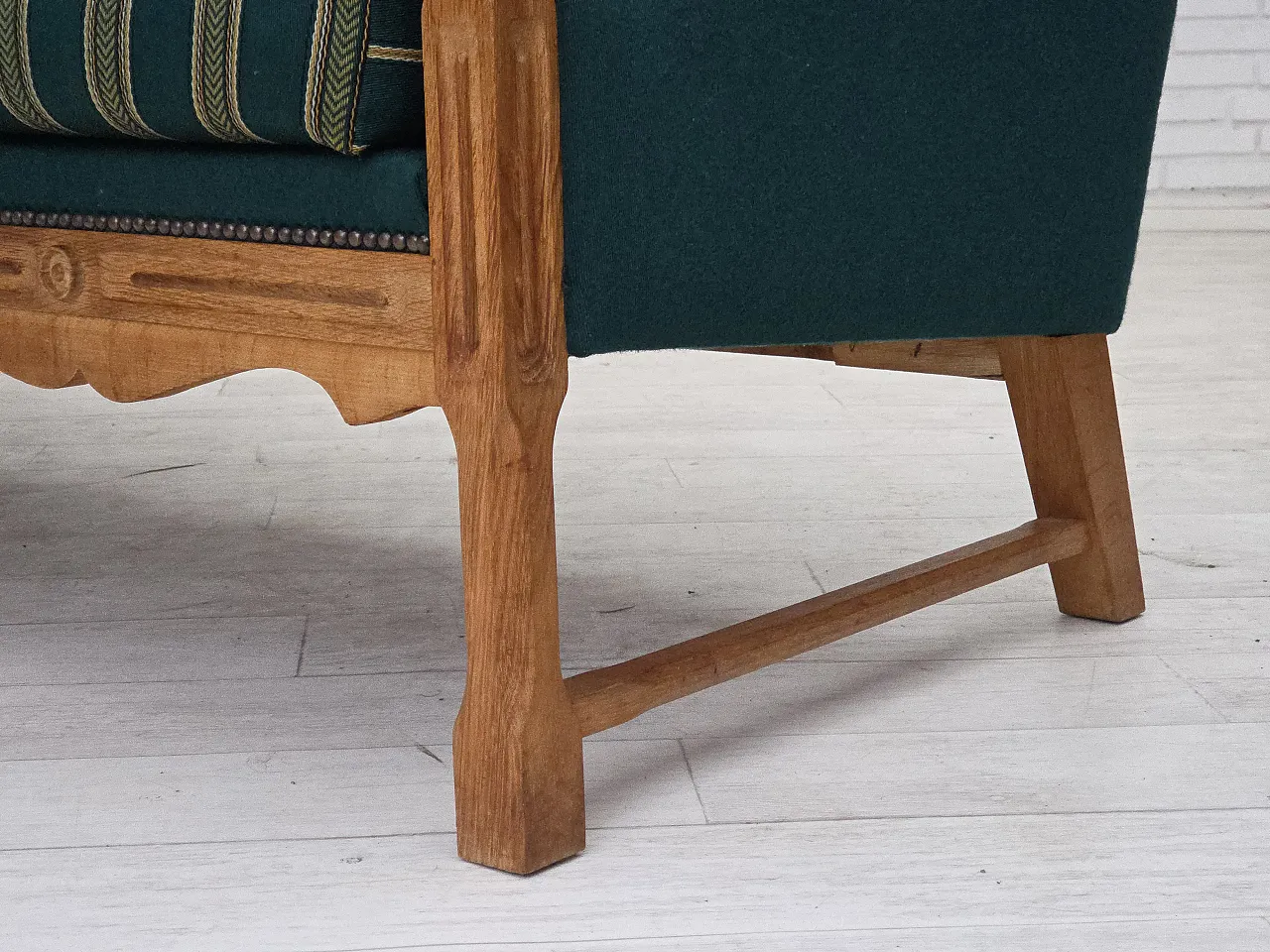 Divano danese a 4 posti in lana e rovere massiccio, anni '70 5