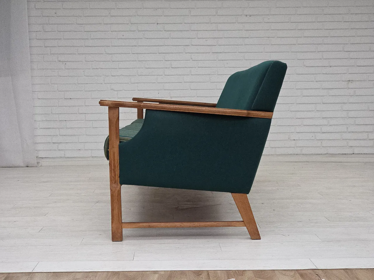 Divano danese a 4 posti in lana e rovere massiccio, anni '70 7